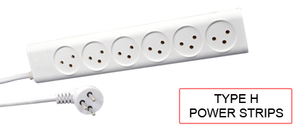 TYPE H Power strips are used in the following Countries:
<br>
Primary Country known for using TYPE H power strips is Israel.
<br>Additional Countries that use TYPE H power strips is Gaza Strip.

<br><font color="yellow">*</font> Additional Type H Electrical Devices:

<br><font color="yellow">*</font> <a href="https://internationalconfig.com/icc6.asp?item=TYPE-H-PLUGS" style="text-decoration: none">Type H Plugs</a>

<br><font color="yellow">*</font> <a href="https://internationalconfig.com/icc6.asp?item=TYPE-H-CONNECTORS" style="text-decoration: none">Type H Connectors</a> 

<br><font color="yellow">*</font> <a href="https://internationalconfig.com/icc6.asp?item=TYPE-H-OUTLETS" style="text-decoration: none">Type H Outlets</a> 

<br><font color="yellow">*</font> <a href="https://internationalconfig.com/icc6.asp?item=TYPE-H-POWER-CORDS" style="text-decoration: none">Type H Power Cords</a> 


<br><font color="yellow">*</font> <a href="https://internationalconfig.com/icc6.asp?item=TYPE-H-ADAPTERS" style="text-decoration: none">Type H Adapters</a>

<br><font color="yellow">*</font> <a href="https://internationalconfig.com/worldwide-electrical-devices-selector-and-electrical-configuration-chart.asp" style="text-decoration: none">Worldwide Selector. All Countries by TYPE.</a>

<br>View examples of TYPE H power strips below.